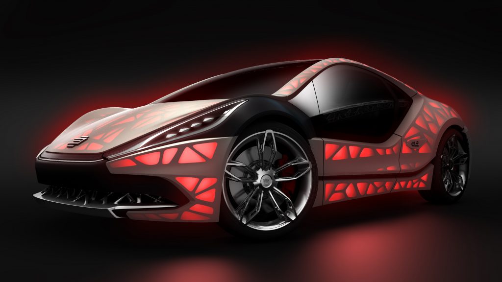 The “EDAG Light Cocoon” concept car, which was unveiled by EDAG at the Geneva Motor Show in March 2015 and at the International Motor Show (IAA) in September 2015 in Frankfurt, is a visionary embodiment of a compact sports car with a completely bionically optimized and additively manufactured vehicle structure that is combined with an outer skin made from weatherproof textile material and a variable light design.