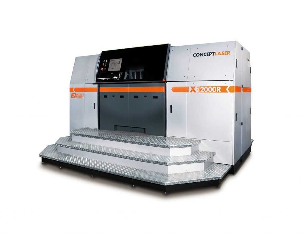 The successor model to the X line 1000R, the X line 2000R from Concept Laser (build envelope: 800 x 400 x 500 mm3), equipped with 2 x 1,000 W lasers.